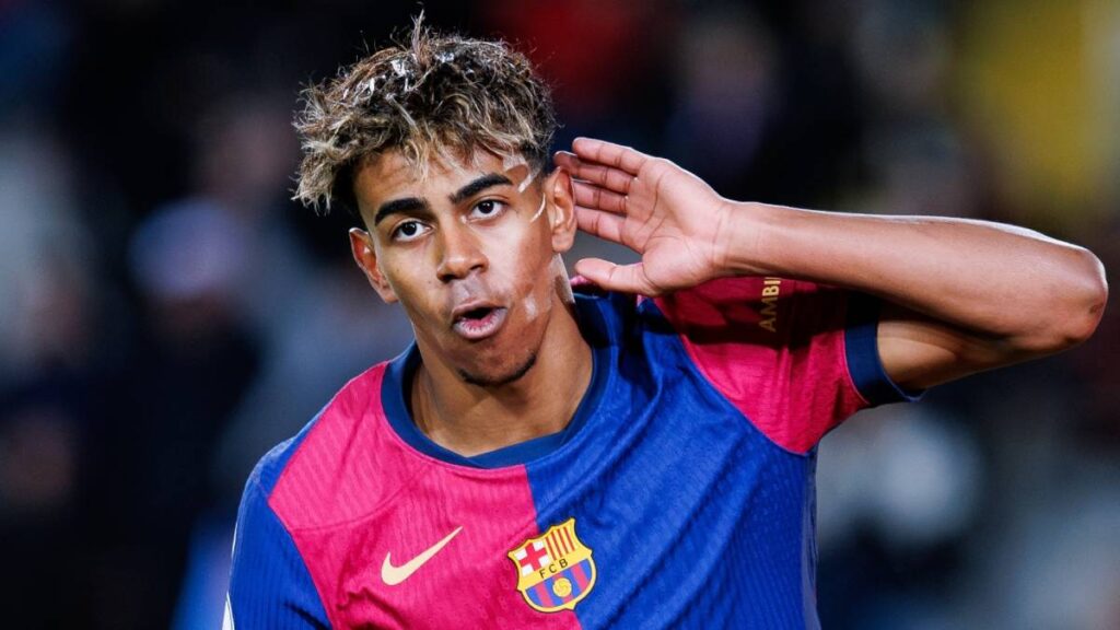 Spain footballer Lamine Yamal playing football for Barcelona
