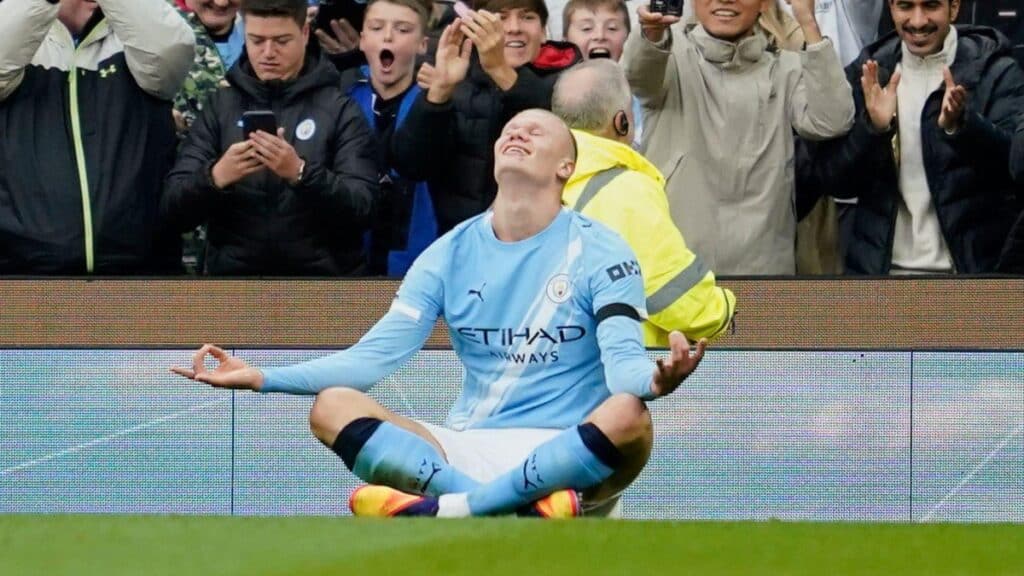 Footballer Erling Haaland playing for Manchester City Football Club