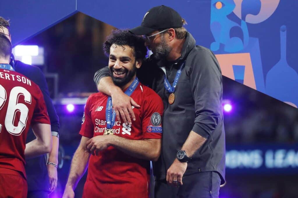 Liverpool's Mohamed Salah and former manager Jurgen Klopp