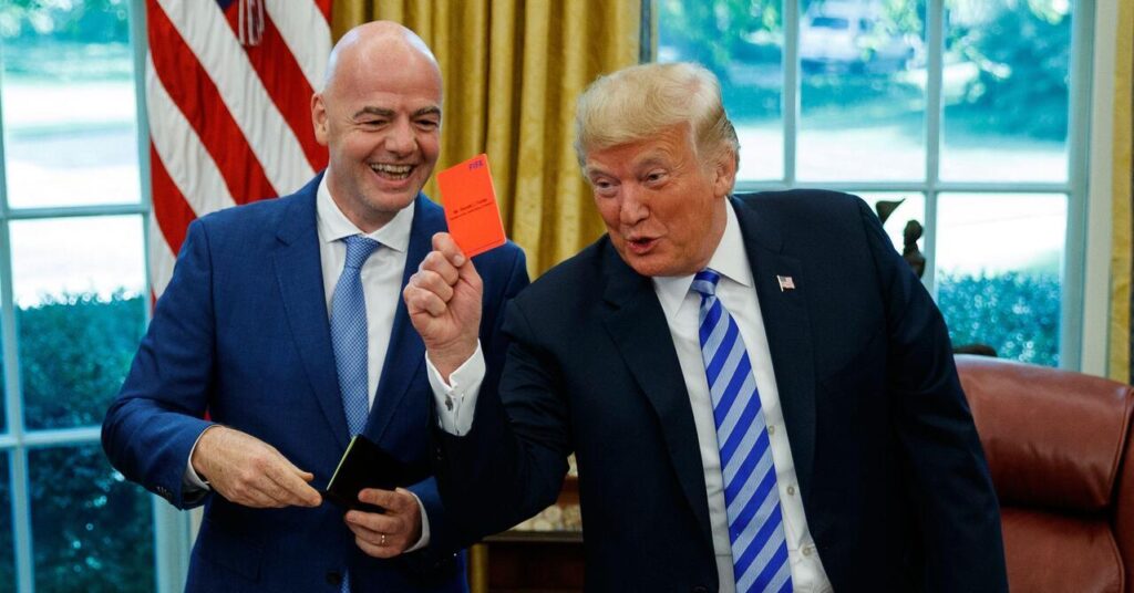 Donald Trump and Gianni Infantino share a joke in the Oval Office
