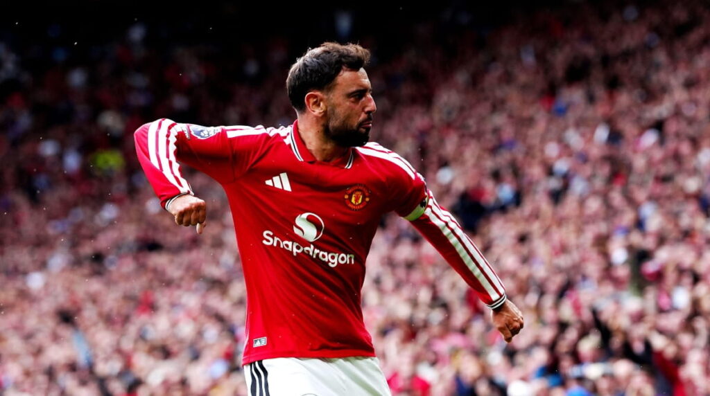 Bruno Fernandes celebrates scoring for Manchester United